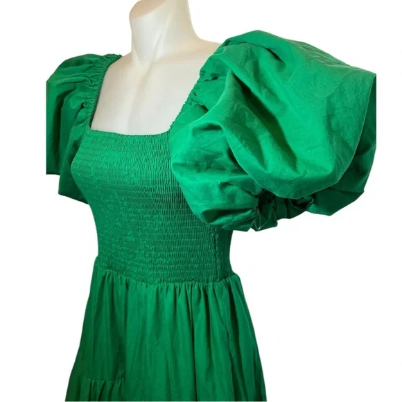 PETAL & PUP new Morgan Annette Green Shirred A-Line Puff Sleeve Tier Dress NWOT - Picture 9 of 15